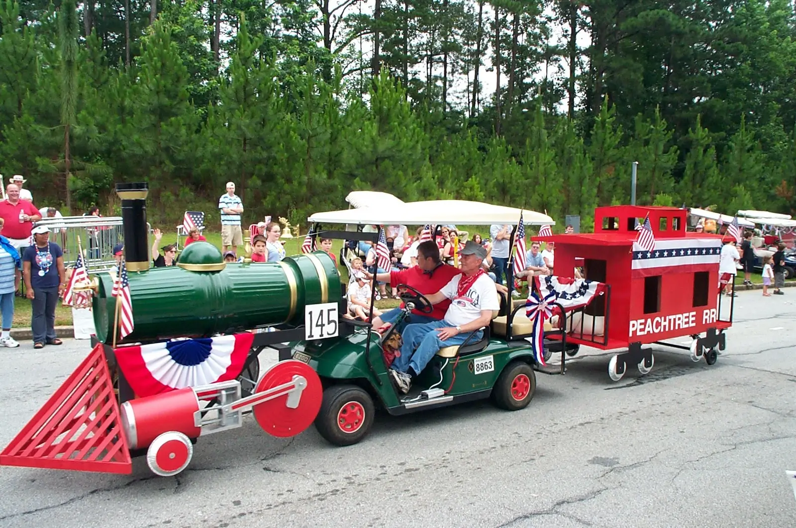 Decorated golf carts in Peachtree City's Fourth of July parade