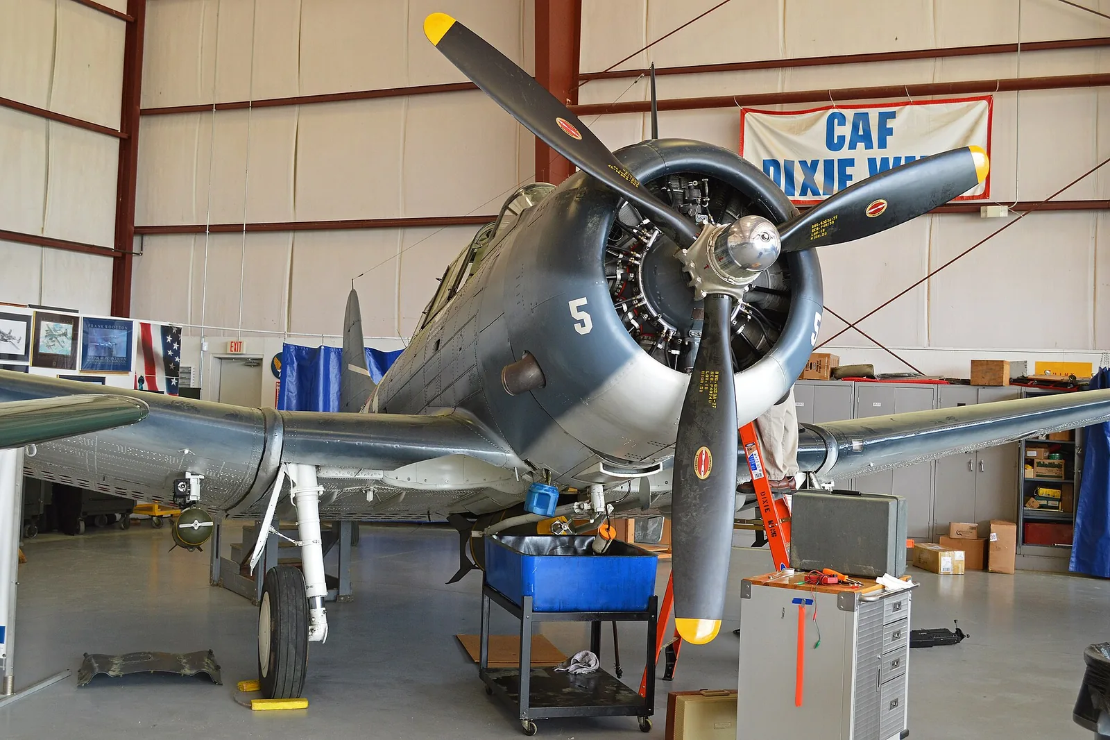 A World War II SBD-5 Dauntless dive bomber in the Commemorative Air Force hangar at Airbase Georgia in Peachtree City