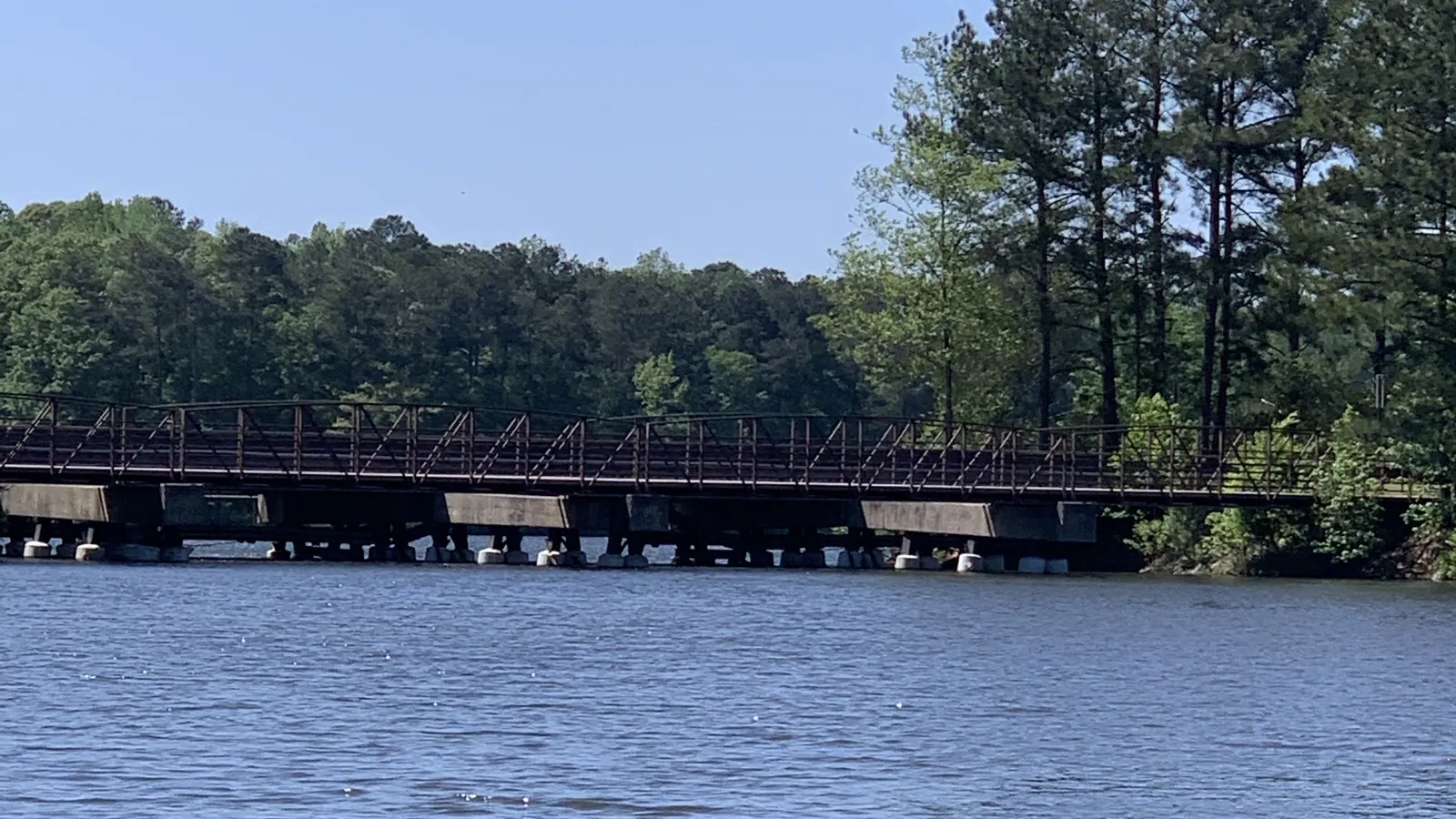The Peachtree Parkway and golf cart path bridges over Lake Kedron, in Peachtree City's Kedron village