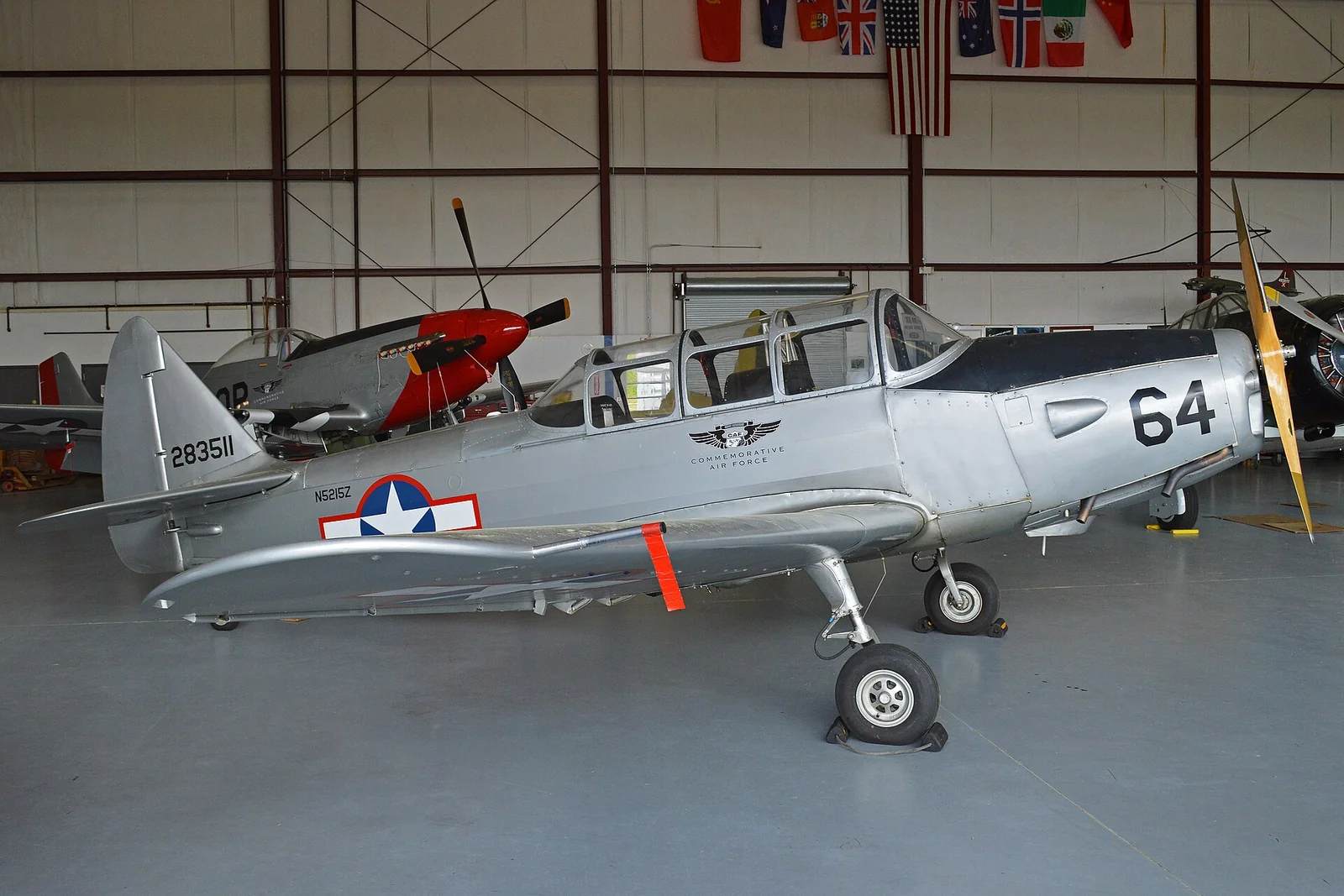 A World War II Fairchild PT-19A trainer in the Commemorative Air Force hangar at Airbase Georgia in Peachtree City